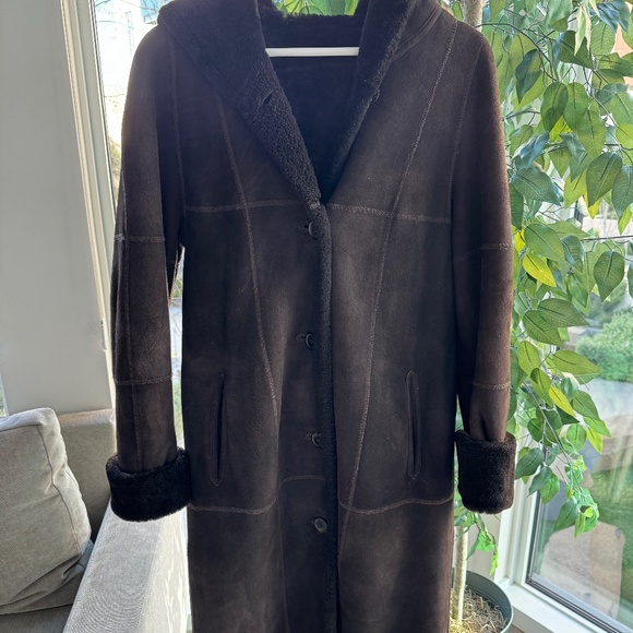 Dominic Bellissimo Brown Shearling Coat With Hood - Picture 1 of 3